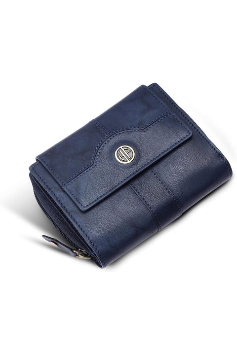 Leather Ladies Wallet with 14 Card Slots - Clutch Purse, Antique Blue
