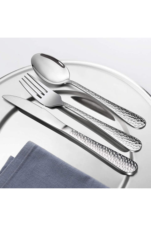 Cutlery Set, Stainless Steel Flatware Silverware Set, Hammered Design, 16 Pieces