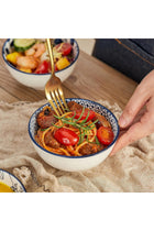 Ceramic Cereal Bowls Salad,Soup,Rice Bowl Set,Blue and White (4.5 inch)