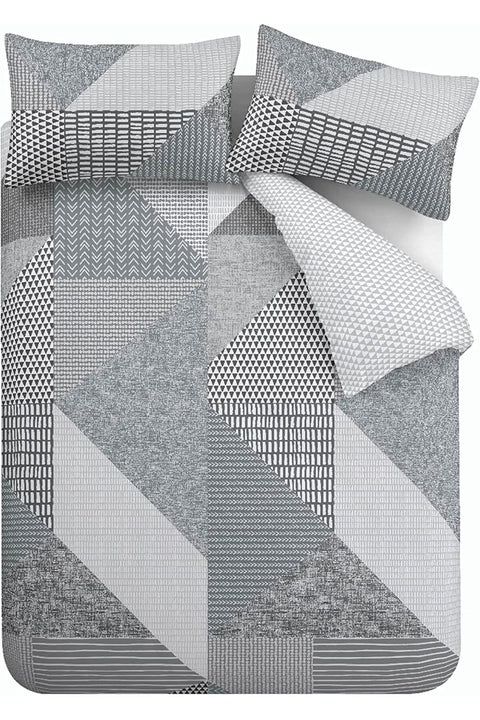 Larsson Geo Reversible Double Duvet Cover Set with Pillowcases Grey
