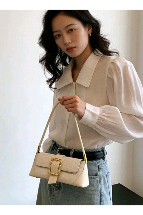 Bags for Ladies Crocodile Pattern Handbag for Daily Use Stylish Women Shoulder Bag with Inner Zipper Pocket and Front Gold Buckle Lightweight Crossbody for Work and Casual Outfits White