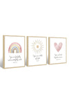 Boho Nursery Wall Art 3 Pieces Bible Verse Nursery Art Christian Girls Nursery Wall Art Heart Rainbow Sun Nursery Art Print Boho Sunshine Nursery Decor for Girl Baby Kid Room Decor 12x16 Inch FRAMED