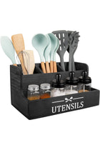 Extra Large Kitchen Utensils Holder 4 Compartments,Wood Utensil Organizer for Kitchen Countertop,Farmhouse Cooking Utensil Holder with Spice Storage space