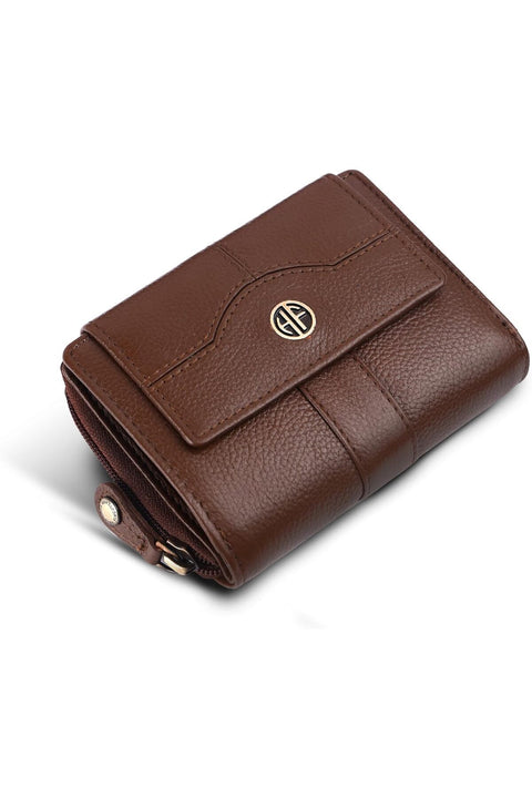 Leather Ladies Wallet with 14 Card Slots - Clutch Purse, Brushwood, Modern