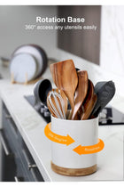 360° Rotating Utensil Holder, 7.2" Large White Ceramic Cooking Utensil Crock, Countertop-Protection Cork Bottom, Ideal for Farmhouse Kitchen Decor, White