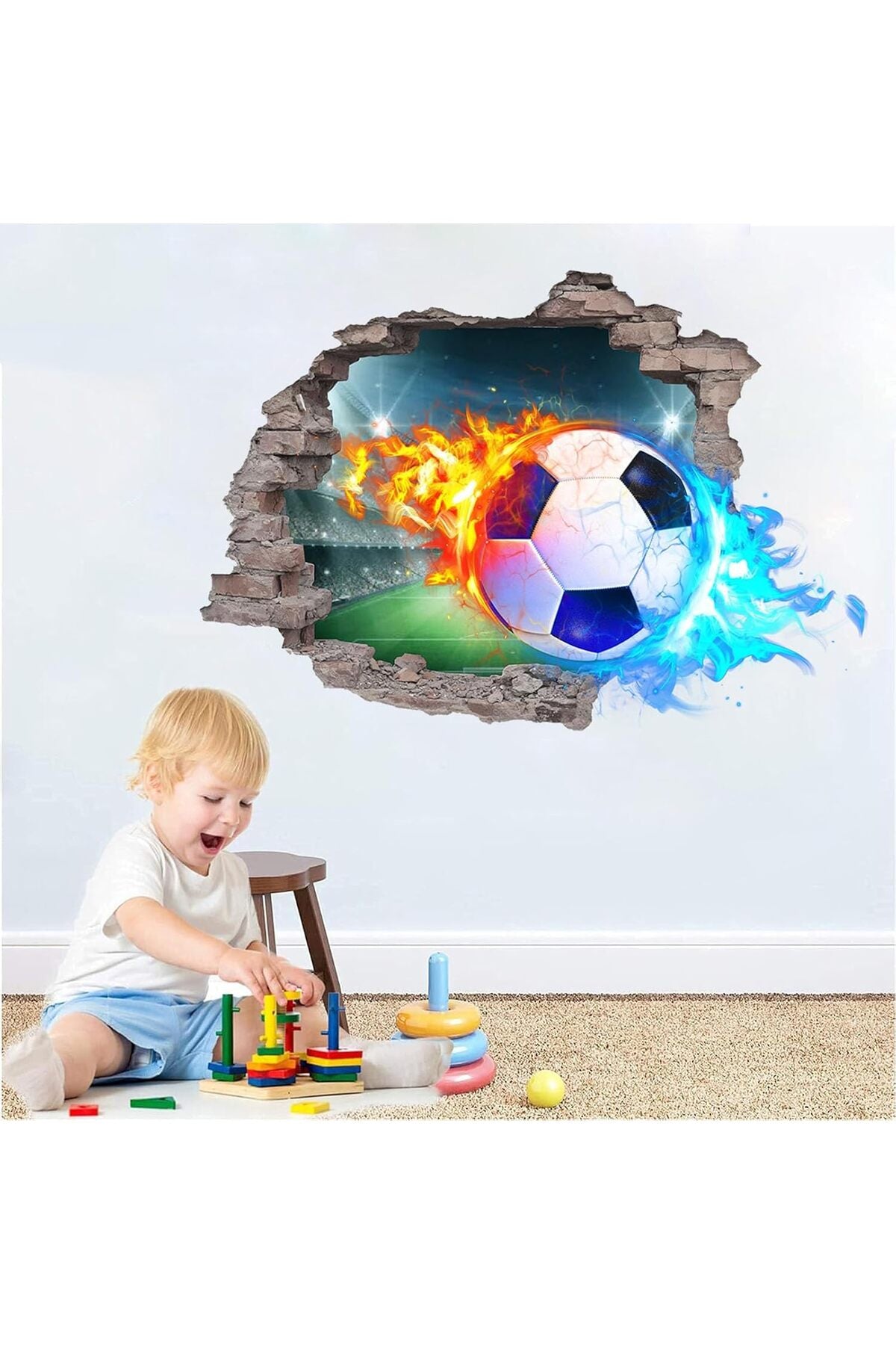Soccer Wall Stickers Removable, 3D Breakthrough Football Decal, Sport Room Decor for Boys, Playroom Murals, Teen Bedroom Art, Vinyl Wall Decals