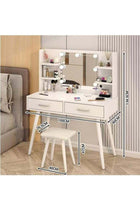 Vanity Desk with Lighted Mirror and Stool, White Dressing Desk with Storage Drawers & Shelve. Ideal Dressing Table for Bedroom, Dressing Room