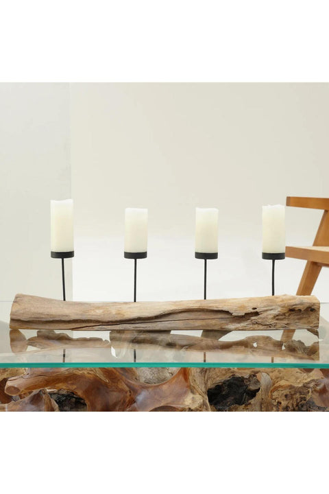 Hazel Wooden Pillar Candleholder - 17 cm