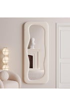 Full Length Mirror 60 * 160cm, Irregular Wavy Mirror, Wave Arched Floor Wall Standing Hanging or Leaning Against for Bedroom, Flannel Wrapped Wooden Frame Mirror-White