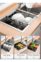 EETU Dish Rack,Extend Kitchen Sink Drain Basket,Retractable Dish Drying Rack,Stainless Steel Strainer Telescopic Drain Basket,Draining Bowl Rack,Over Sink Drainer For Washing Dishes,Fruits,Vegetables