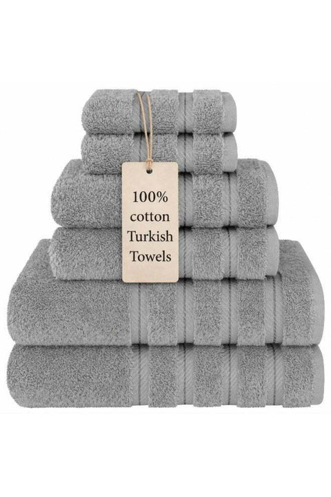Safi Plus Towel Set Luxury Hotel Quality 600 GSM Genuine Combed Cotton, Super Soft & Absorbent Family Bath Towels 6 Piece Set - 2 Bath Towels, 2 Hand Towels, 2 Washcloths - Light Grey