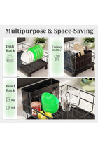 Bayt Easy - High-Quality Drain Rack - Countertop Drain Rack for Small Kitchens with Drain Tray, Dish Rack, Rotating Drain System, Scratch-Resistant Stainless Steel - Black (15" L×11" W×5.9" H)
