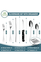 49-Piece Stainless Steel Silverware Set with Cutlery Organizer, Service for 8 with Steak Knives and Kitchen Utensils
