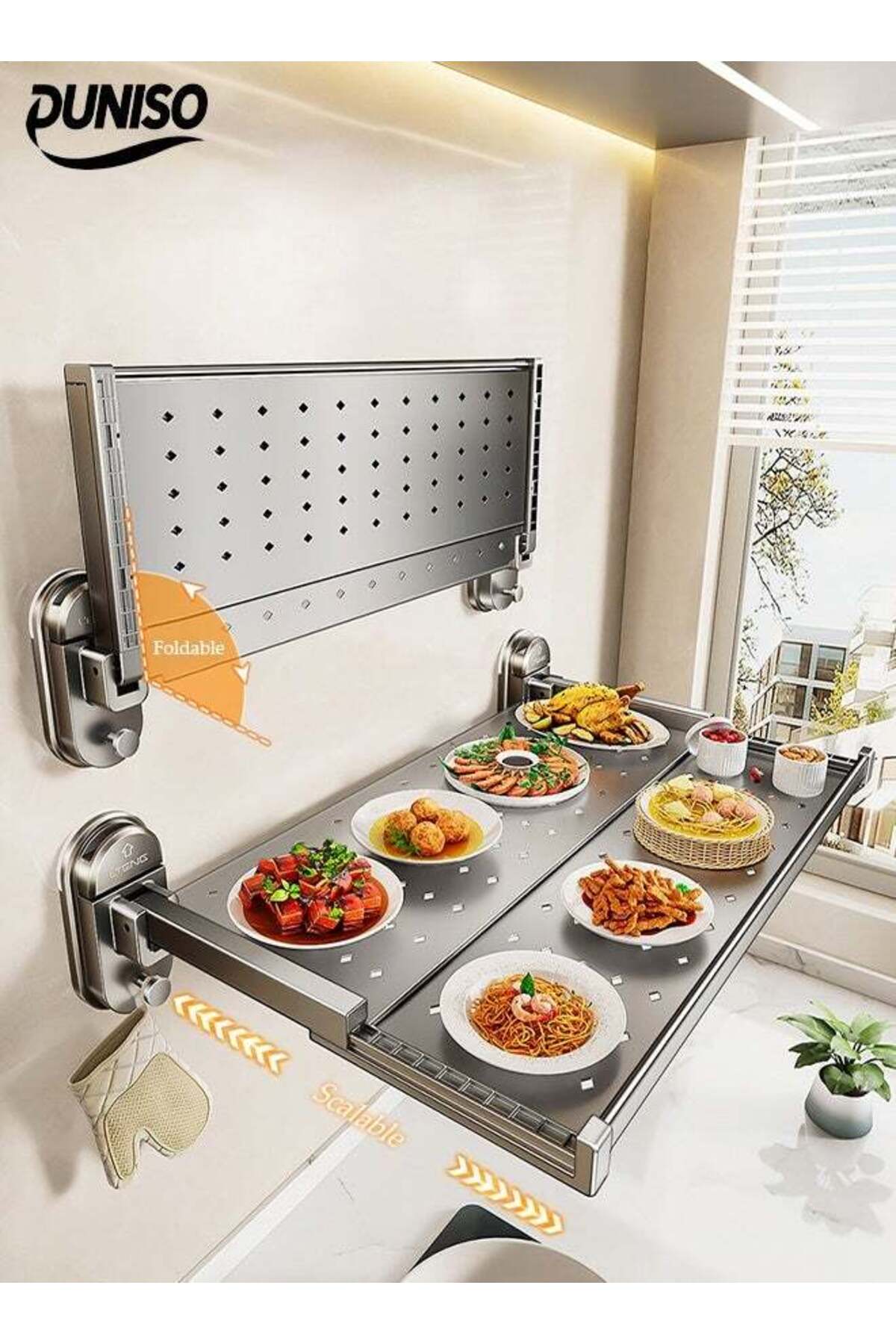 Wall Mounted Suction Cup Kitchen Prep Station，Multi Functional Foldable Expandable Dish Rack，Easy Installation,Waterproof And Rust Proof,