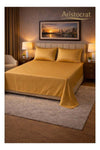 3‑Piece Striped Microfiber Flat Bed Sheet Set, Queen/King, 220x240cm, Gold