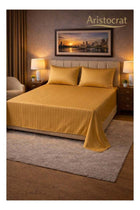 3‑Piece Striped Microfiber Flat Bed Sheet Set, Queen/King, 220x240cm, Gold