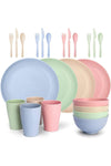 NB 24 Pieces Wheat Straw Dinnerware Set, Lightweight Degradable, Unbreakable (4-Colors)