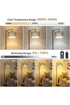 Arc Floor Lamp, 3 Color Temperatures, Dimmable, Remote, Rattan & Fabric Shades, Adjustable Height