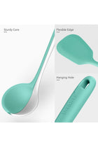 Silicone Kitchen Cooking Utensil - 315℃ Heat Resistant BPA Free Seamless Solid & Slotted Turner and Spoon, Soup Ladle for Non-Stick Pan/Wok Cookware (Set of 5, Aqua Sky)