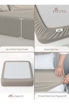 Pure 100% Cotton Twin Fitted Bed Sheet 120x200 cm Simply Taupe, 400 Thread Count Cool Luxury Soft