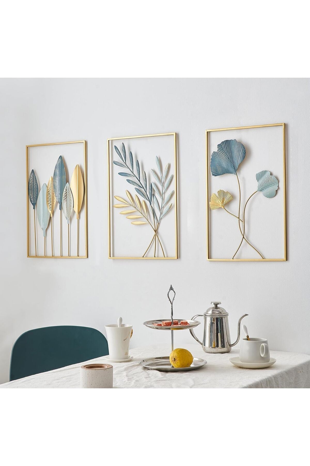FUNTEREST Gold Metal Wall Decor Leaf Wall Hanging Decoration, Set of 3 Metal Wall Art Home Decor for Living Room Office Bedroom Hotel