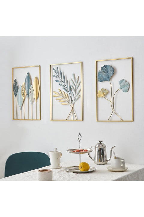 FUNTEREST Gold Metal Wall Decor Leaf Wall Hanging Decoration, Set of 3 Metal Wall Art Home Decor for Living Room Office Bedroom Hotel