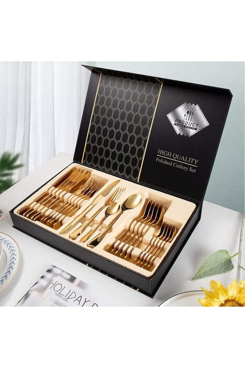 24-Piece Gold Cutlery Set - Elegant Stainless Steel Dining Essentials for a Complete and Stylish Dining Experience