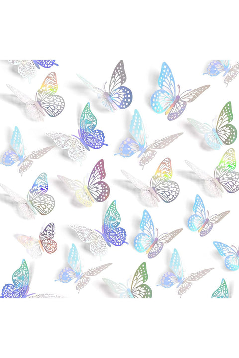 3D Butterfly Wall Decor - 48 Pcs, 4 Styles, 3 Sizes - Removable Stickers (Laser)
