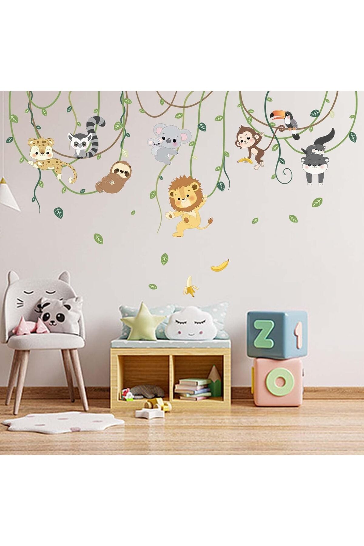 Animals Climbing Trees Wall Stickers - Lion Monkey Sloth Koala Toucan Wall Decals - Baby Nursery Kids Room Daycare Playroom Classroom Wall Decor