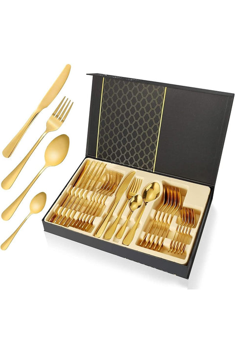 Gold Silverware Set, 24 Pieces Stainless Steel Flatware Set Service for 6, Heavy Duty Cutlery Set