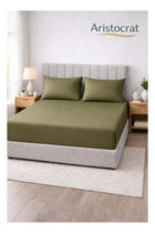 3-Piece Striped Microfiber Fitted Sheet Set King 180x200cm Olive