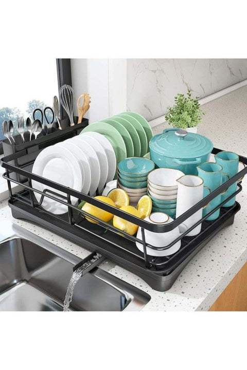 Dish Drying Rack, Stainless Steel Dish Rack with Drainboard for Kitchen Counter and Sink, Dish Drainer with Removable Utensil Holder