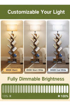6-Layer Solid Wood Tree Bookshelf with Drawer, Light& Remote, Retro Storage Rack for Books