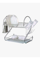 2-Tier Dish Drying Rack With Drain Board Silver/White