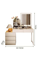 LED Lighted Dressing Table with Charging Station，White Expandable Makeup Vanity Desk with 3 Lighting Modes, 5 Large Drawers，Compact Vanity Table Bedside Table for Bedroom, Dressing Room（80*11