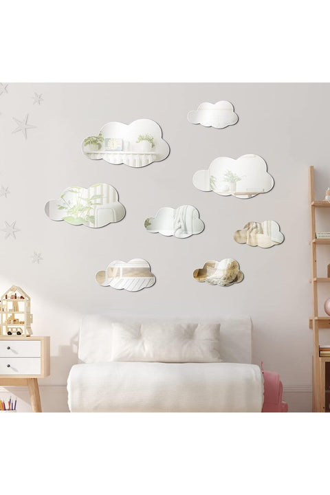 3D Moon Cloud Mirror Wall Decor – Acrylic Mirror Wall Stickers with Stars, Clouds & Moon for Baby, Kids, Nursery, Living Room, Bedroom Wall Decor – Self-Adhesive Decorative Wall Decals