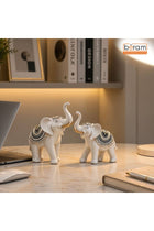 Beram Royal White Elephant Figurines Set of 2 Large and Small Resin Statues with Gold Accents Lucky Trunk Up Décor for Home Office and Living Room Bedroom Shelf Tabletop Gift Luxury Decor