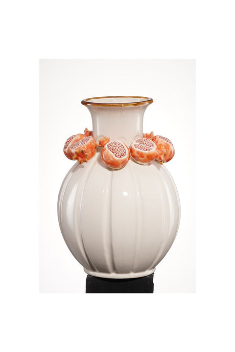 New In Cerelia Pomegranate Vase 24.5X24.5X34Cm -Cream/Red