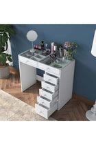 Flux Minimalist Vanity Glass-Top + 7 Drawers