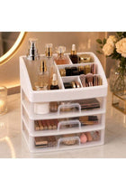 3-Drawer Cosmetic Organizer with Top Storage, Desktop Makeup Storage Box, White