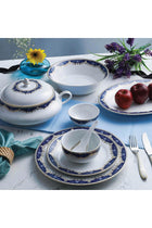 Aurora Collection 35 Pcs Dinner Set | Elegant Floral Pattern In Royal Blue With Real Gold Plated Premium Porcelain | Elegant Set for Serving & Gifting