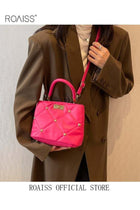 Fashionable Quilted Crossbody Bag Womens Metallic Studded Decor Handbag Twist Lock Satchel Bag