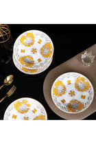 12-Piece Gold and White Floral Pattern Ceramic Dinnerware Set