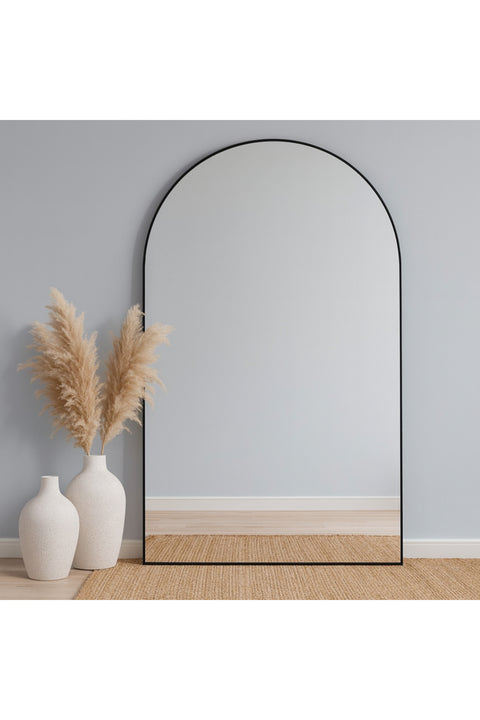 Arched Full-Length Floor Mirror Large Black Frame Dressing Mirror for Bedroom & Living Room (180X100cm)