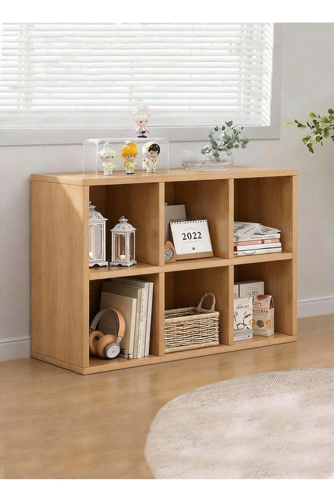 CozyNest Natural Wood 6 Cube Wooden Bookcase, Freestanding Open Storage Shelf Organizer for Living Room Bedroom Kids Room