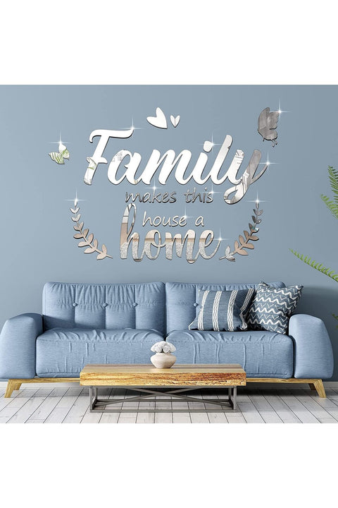 Azonee 3D Acrylic Mirror Decal Wall Decor Stickers Family Letter Quotes Wall Stickers Removable DIY Motivational Family Butterfly Mirror Stickers for Home Living Room Bedroom Office Wall Decorations