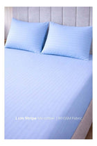 2-Piece Striped Microfiber Fitted Sheet Set Single 90x200cm with 1 Pillowcase, Sky Blue