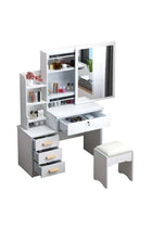 Makeup Vanity Desk with Mirror & Lights, Vanity Table and Chair Set with 4 Drawers & Hidden Storage Shelves, Dressing Table for Bedroom, Women Girls Gift, White, SZZ008LED