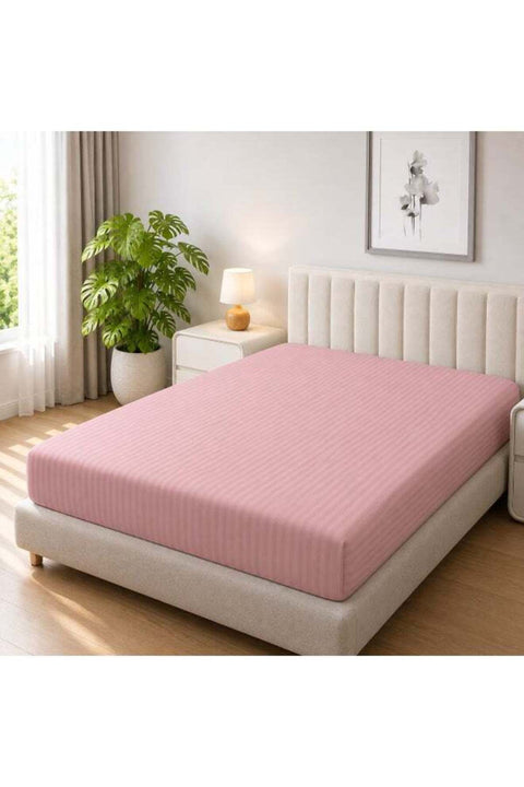 1-Piece Microfiber Fitted Sheet Striped, Color: Baby Pink, Super King (200 x 200 cm)