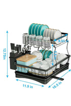 Dish Drying Rack, 2 Tier Dish Racks for Kitchen Counter, Stainless Steel Kitchen Dish Drying stand,Detachable Capacity Dish Drainer Organizer with Utensil Holder, Drain Board,Black